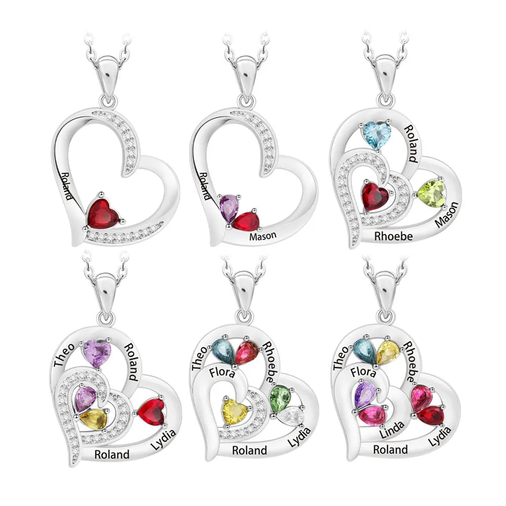 North & Pearl Family Birth Month Heart Necklace, a multi-person personalized pendant
