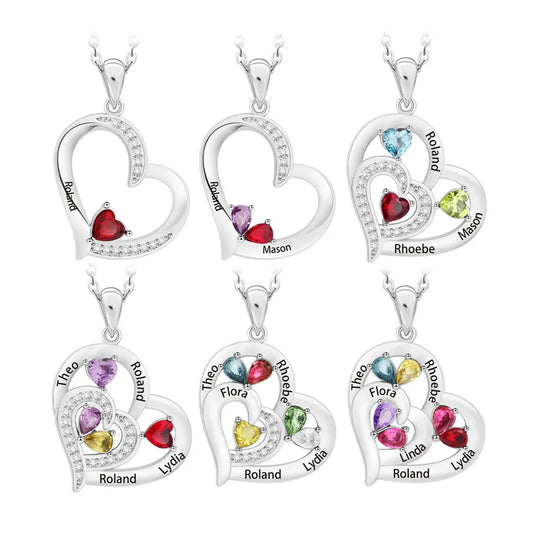 North & Pearl Family Birth Month Heart Necklace, a multi-person personalized pendant
