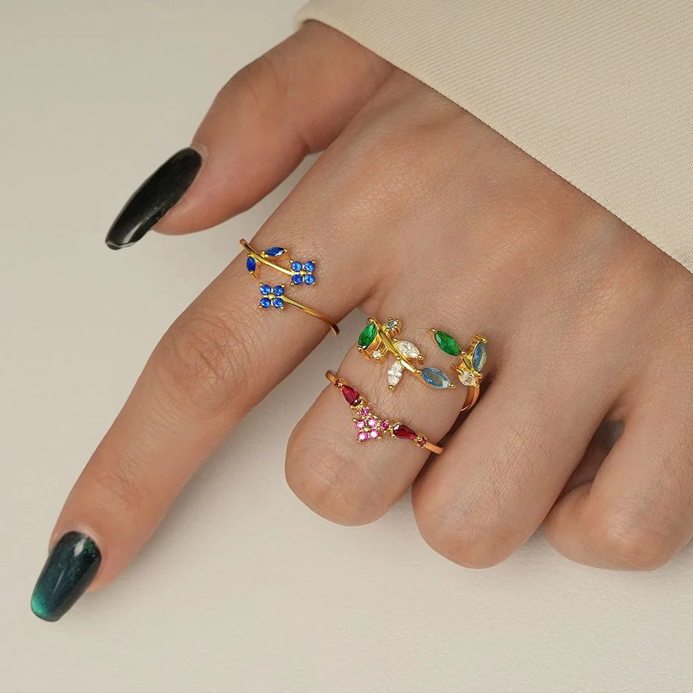 North & Pearl Flower Birthstone Open Ring product image