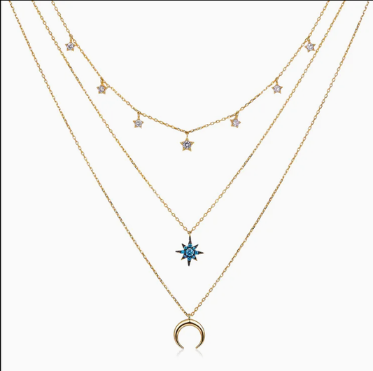 North & Pearl Celestial Triple Layer Necklace, flat lay