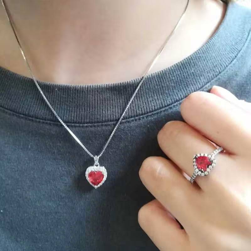 North & Pearl Red Heart CZ Necklace & Ring Set product image