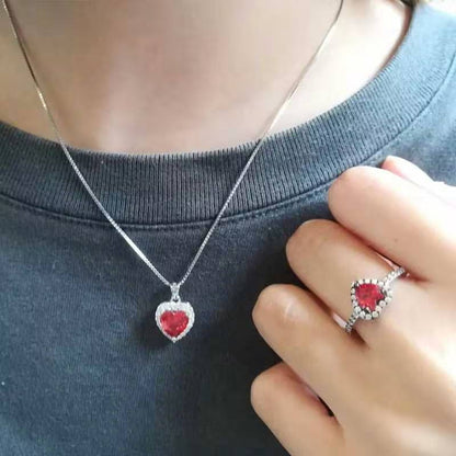 North & Pearl Red Heart CZ Necklace & Ring Set product thumbnail 2