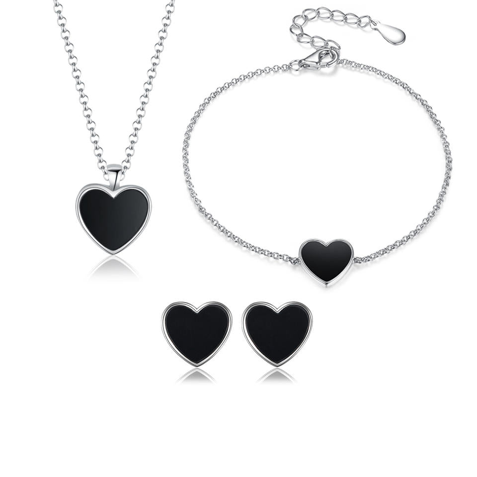 North & Pearl Black Heart Necklace, Bracelet & Earring Set product image