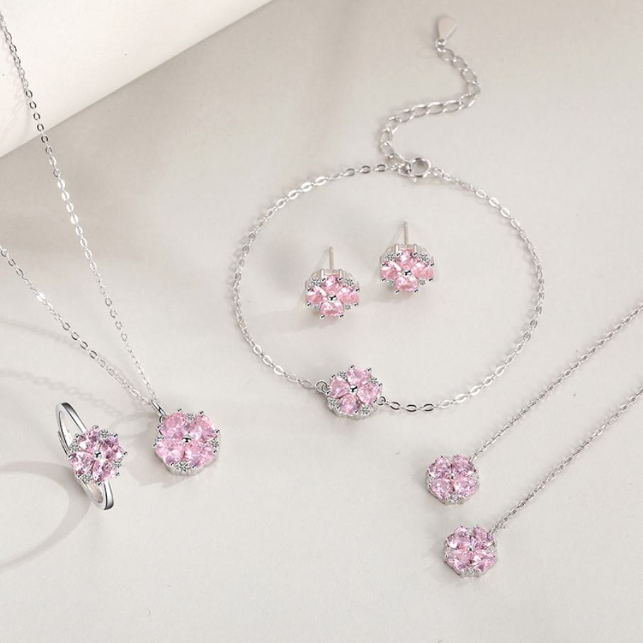 North & Pearl Pink CZ Flower Necklace, Bracelet & Earring Set product image 1