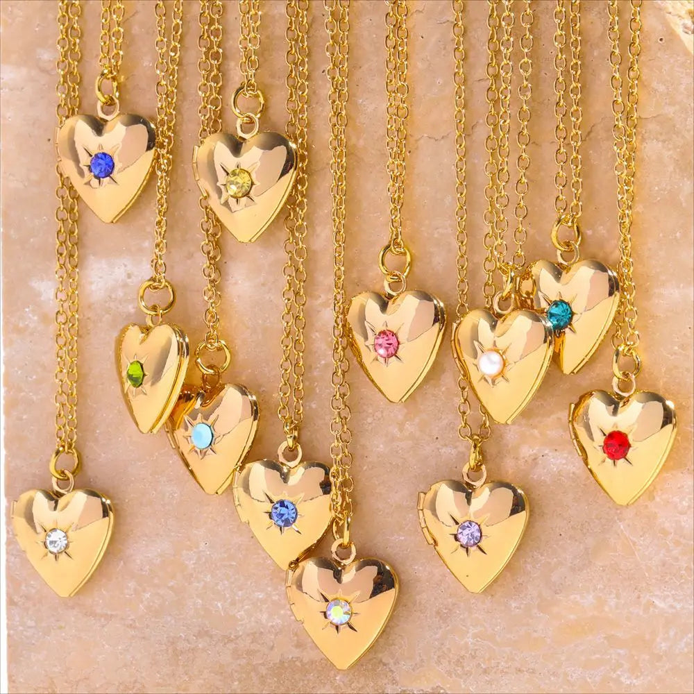 Heart Locket Birthstone Necklace