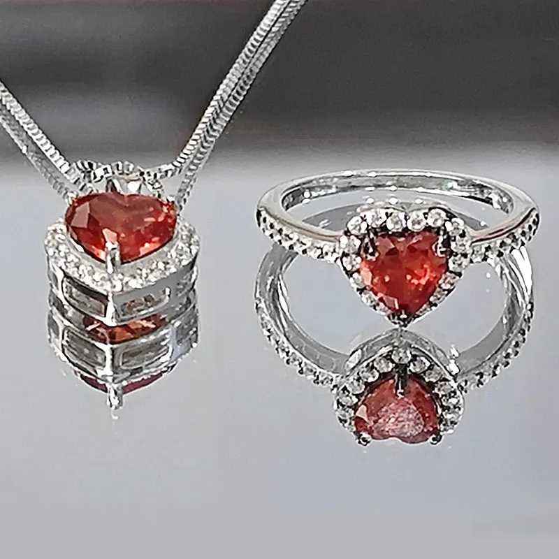 North & Pearl Red Heart CZ Necklace & Ring Set product image