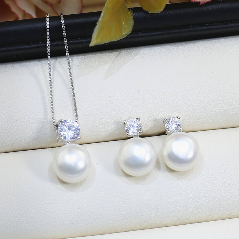 North & Pearl Pearl & CZ Necklace and Earring Set product image