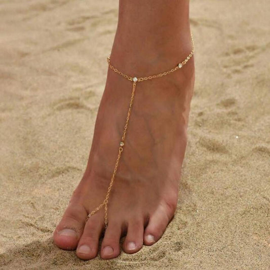 North & Pearl Barefoot Sandal Anklet, worn on beach