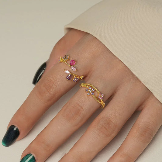 North & Pearl Flower Birthstone Open Ring ring image 2