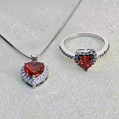 North & Pearl Red Heart CZ Necklace & Ring Set product thumbnail 3